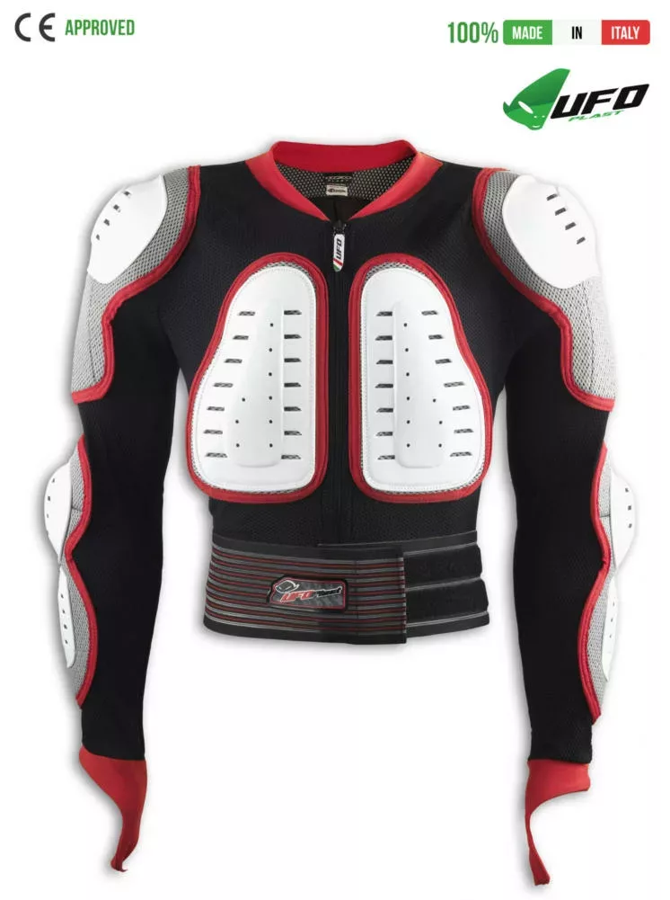 UFO PLAST Made in Italy – Predator – Safety Jacket, Full Body Armor Suit with Back Protector, White with Red Body Armor Jackets