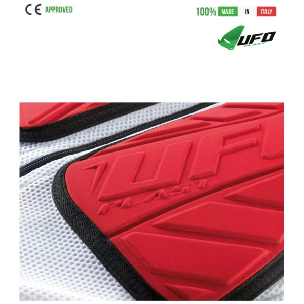 UFO PLAST Made in Italy – Fulcrum – Sicherheitsjacke, ärmellos, Körperschutz, weiche Frontpolster, weiß mit rot Körperschutzjacken