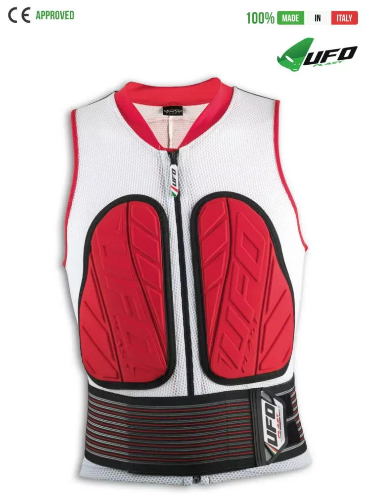 UFO PLAST Made in Italy – Fulcrum – Safety Jacket Sleeveless Body Protector Soft Front Pads, White with Red Body Armor Jackets