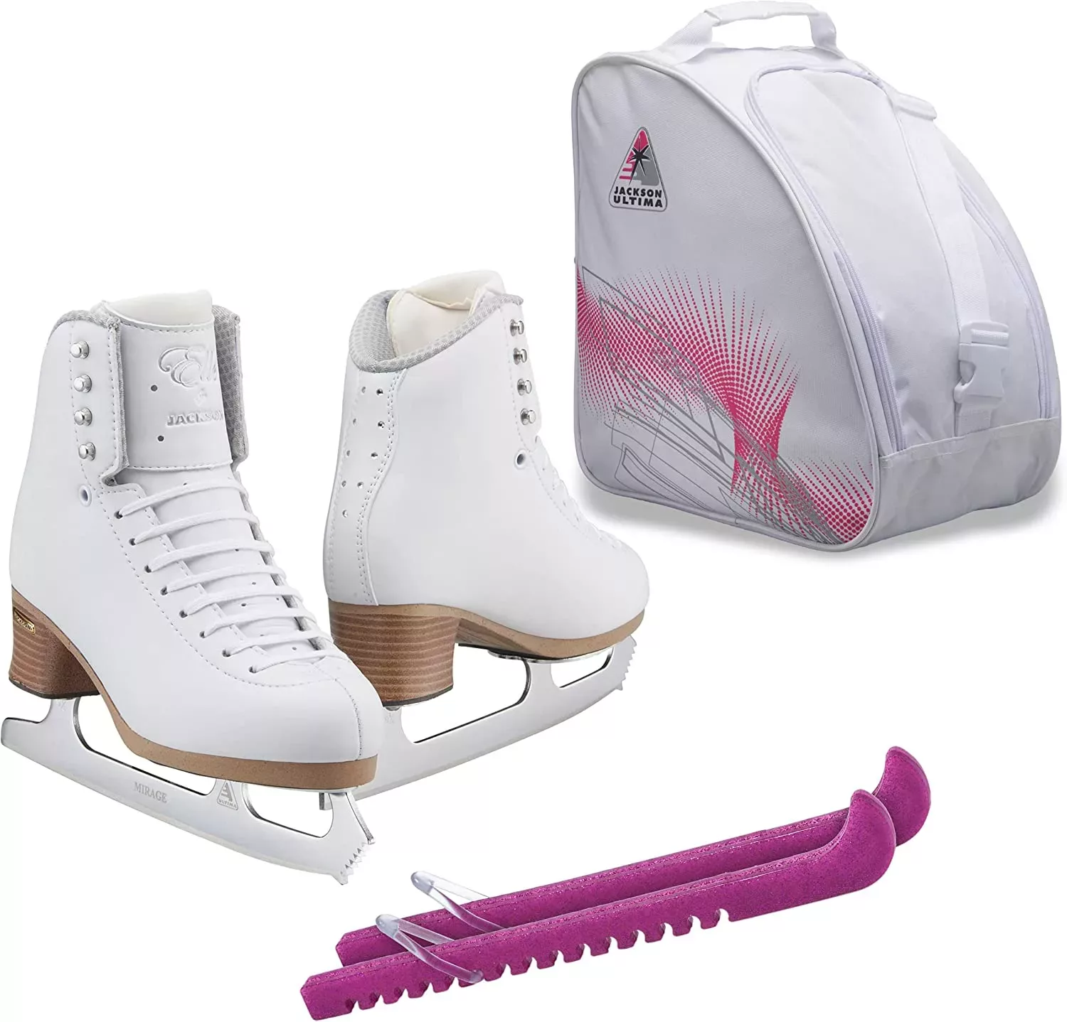 SKATE GURU Jackson Ultima Eiskunstlauf-Schlittschuhe ELLE FS2130 Bundle mit Tasche und Schutzvorrichtungen Bündel
