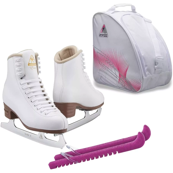 SKATE GURU Jackson Ultima Patins à glace artistiques EXCEL JS1290 avec sac et protections de patins Guardog Liasses