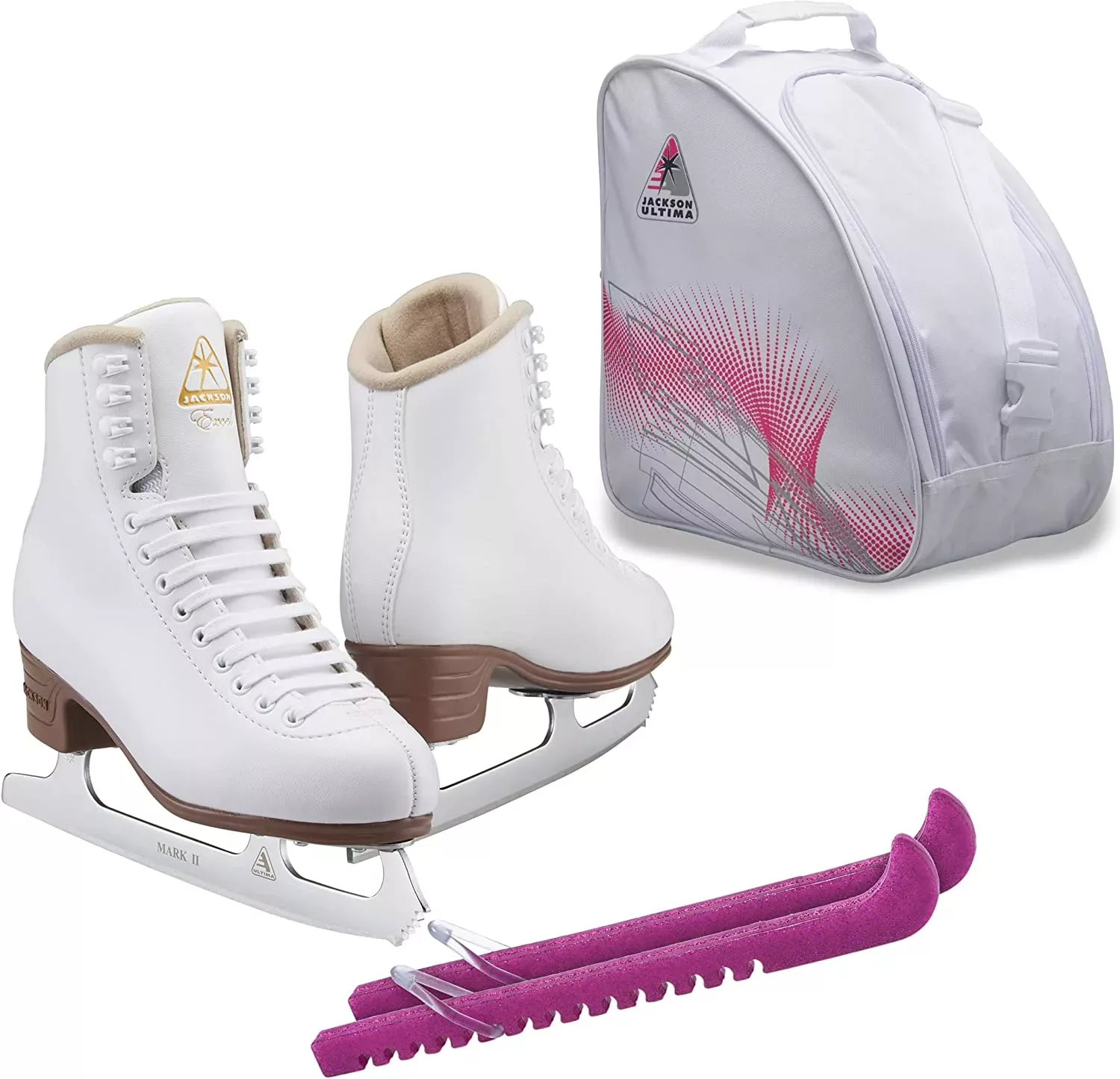 SKATE GURU Jackson Ultima Eiskunstlaufschlittschuhe EXCEL JS1290 Bundle mit Tasche und Guardog Skate Guards Bündel