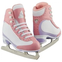 Jackson Softec Vista ST3201 youth ice skates in pink and white with Ultima Mark I blades