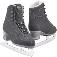 Pair of black Jackson Softec Elite ST7200 women's ice skates, showing the Elite by Jackson tongue logo and the Ultima Mark II blades
