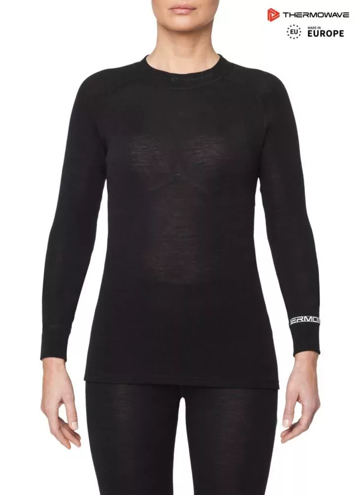 THERMOWAVE – MERINO WARM / Womens 100% Merino Wool 180 GSM Shirt / BLACK For Women