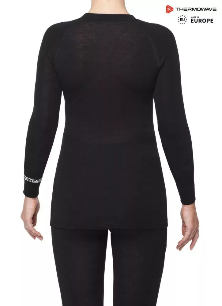 THERMOWAVE – MERINO WARM / Womens 100% Merino Wool 180 GSM Shirt / BLACK For Women