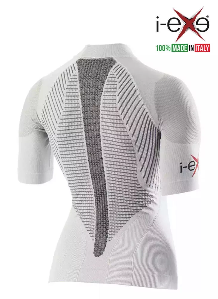 I-EXE Made in Italy – Chemise de Compression Multizone à Manches Courtes pour Femme – Couleur : Blanc avec Noir Chemises et T-shirts de compression