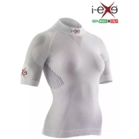 I-EXE Made in Italy – Multizone Kurzarm-Kompressionsshirt für Damen – Farbe: Weiß mit Schwarz Kompressionshemden und T-Shirts