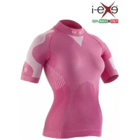 I-EXE Made in Italy – Multizone Kurzarm-Kompressionsshirt für Damen – Farbe: Rosa mit Weiß Kompressionshemden und T-Shirts