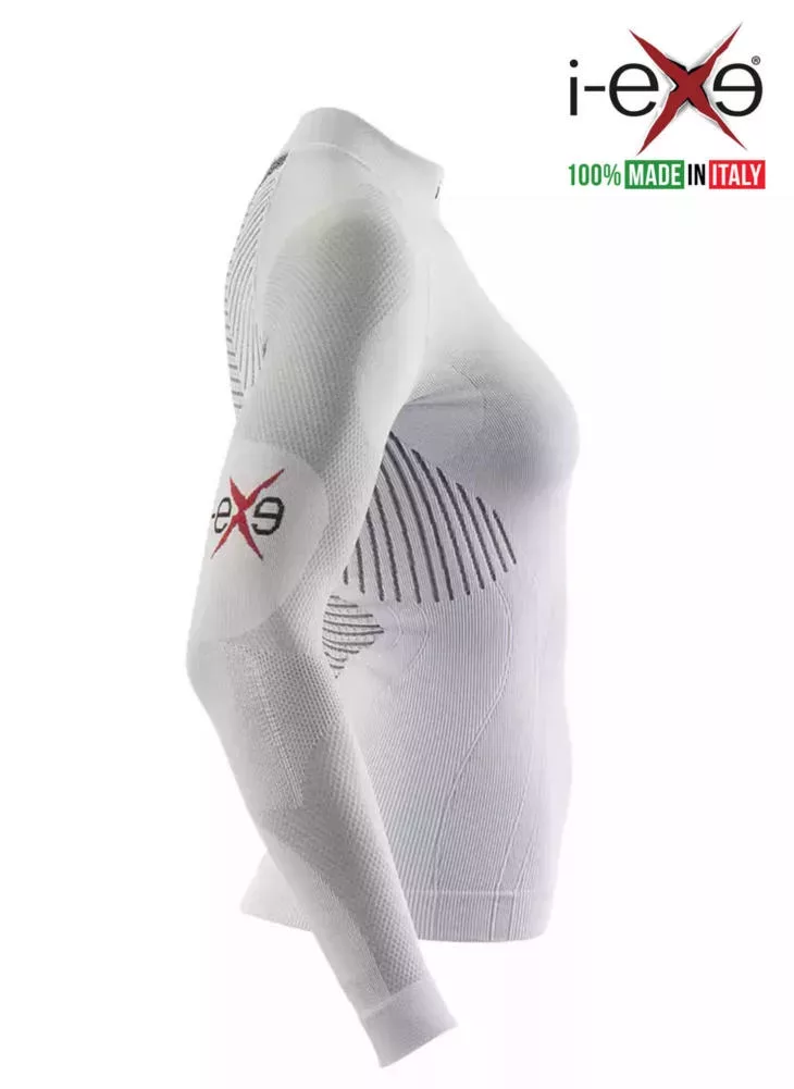 I-EXE Made in Italy – Chemise de Compression Multizone à Manches Longues pour Femme – Couleur : Blanc avec Noir Chemises et T-shirts de compression