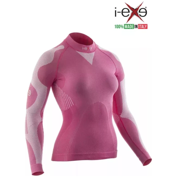 I-EXE Made in Italy – Women’s Multizone Long Sleeve Compression Shirt – Color: Pink with White Compression Shirts and T-Shirts