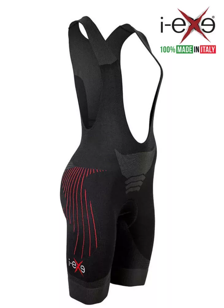 I-EXE Made in Italy – Multizone-Kompressions-Radhose für Damen – Farbe: Schwarz mit Rot Radsport-Trägershorts